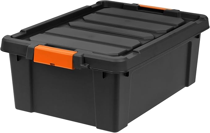 48Qt/12 Gal. Heavy Duty Plastic Storage Bin with Lockable Lid - Stackable Latching Tote for Tools Seasonal Items Sports Equipment Black