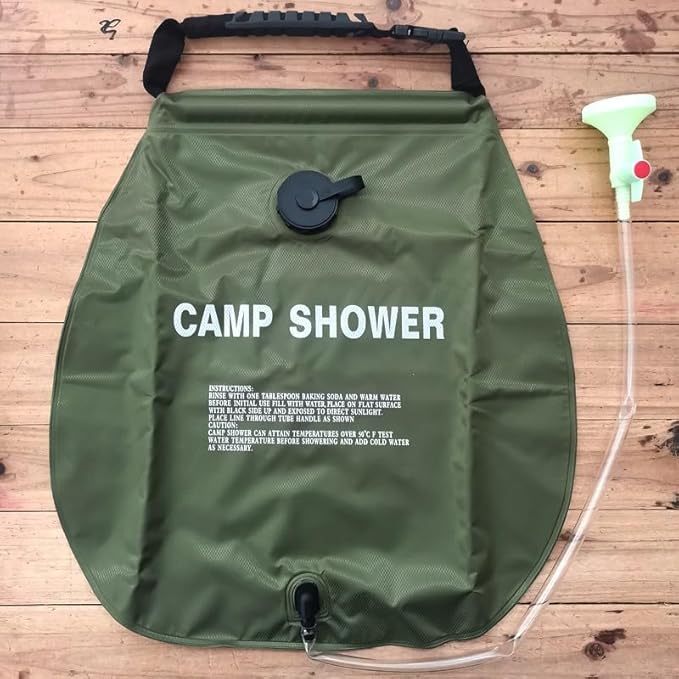 5 Gallon Solar Power Thermal Camping Shower - Enjoy Instant Warmth On-The-Go! Portable Bath Bag with Detachable Hose &amp Adjustable Showerhead Perfect for Outdoor Adventures Hiking Beach Swimmin