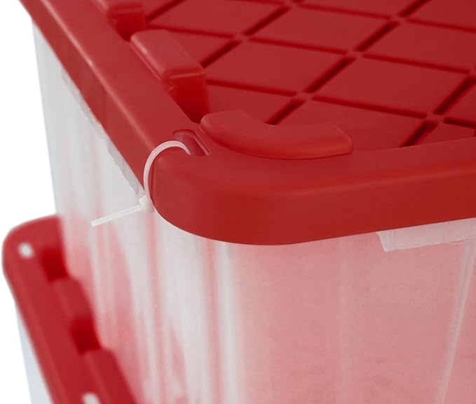 CX BLACK &amp YELLOW XTRA TALL 27-Gallon Heavy Duty Clear Storage Container &amp Snap-Tight Lid Clear &amp Red (28.5L x 19.4W x 15.2H) Weather-Resistant Stackable See-Through Organization Tote