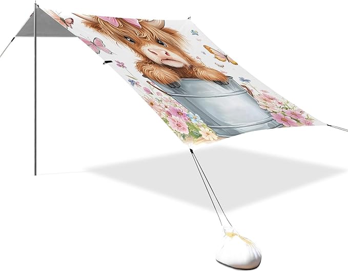ALAZA Baby Highland Cow Beach Tent Sun Shelter Portable Canopy Sunshade for Outdoor Camping Picnics Backyard Fun 10x9 ft
