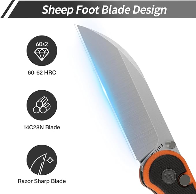 FINTISO Pocket Knife 3 14C28N Blade EDC Knife with G10 Handle Folding Knife with Pocket Clip for Outdoor Camping Hunting Hiking Survival Parrot Series