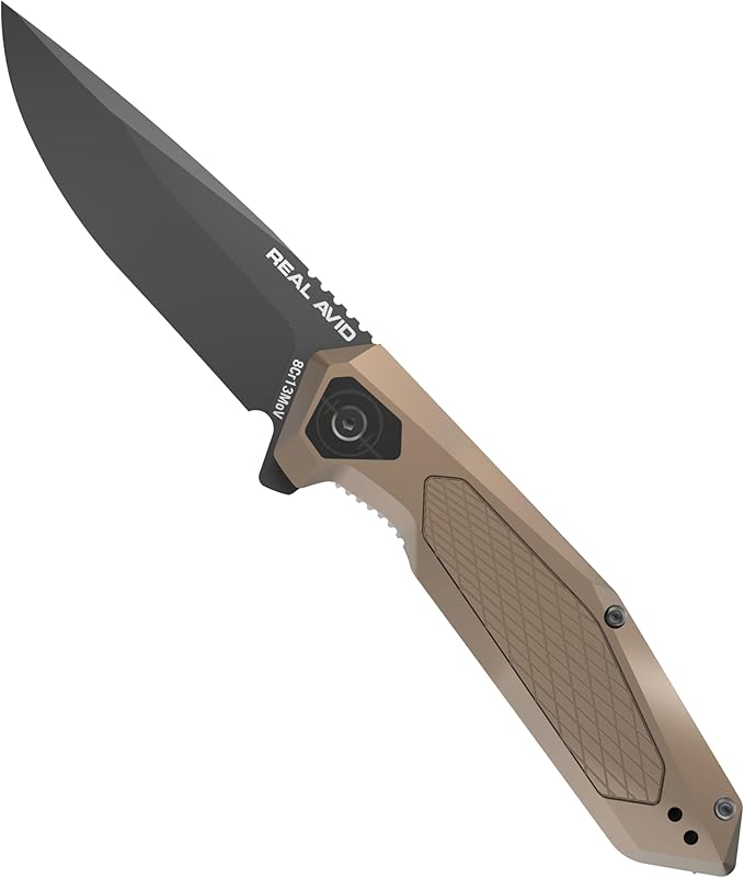 Real Avid RAV-3 EDC Knife | Pocket Knife 3.25 Drop Point Blade 8Cr13MoV Steel Durable Knife with Aluminum Handle + SS and Black Oxide Finish