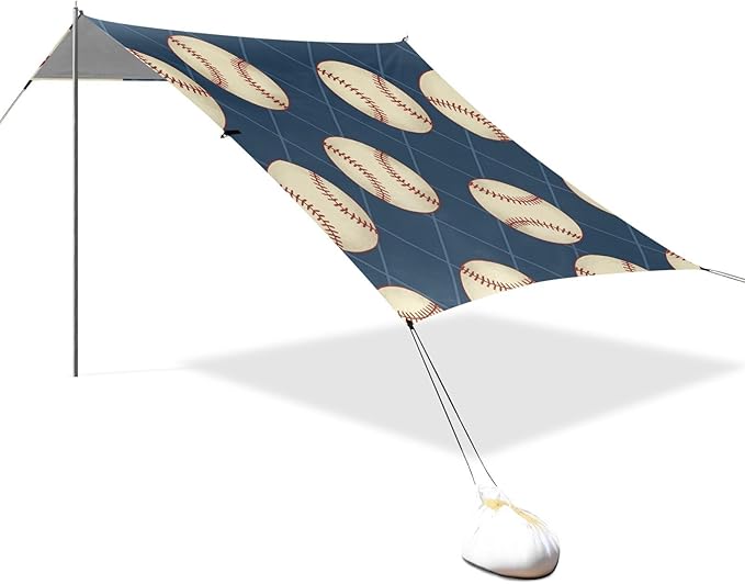 xigua Baseball Beach Tent Sun Shelter with Carrying Bag - Silver Coated Oxford Fabric Beach Canopy for Beach Camping Fishing - Includes Windproof Ropes Sandbags &amp Stakes