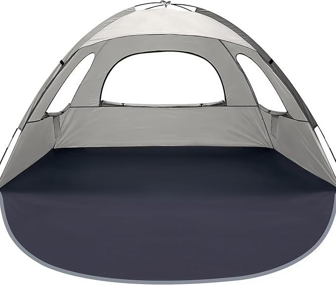 WhiteFang Beach Tent Anti-UV Portable Sun Shade Shelter for 3/4/6/8 Person Extendable Floor with 3 Ventilating Mesh Windows Plus Carrying Bag Stakes and Guy Lines