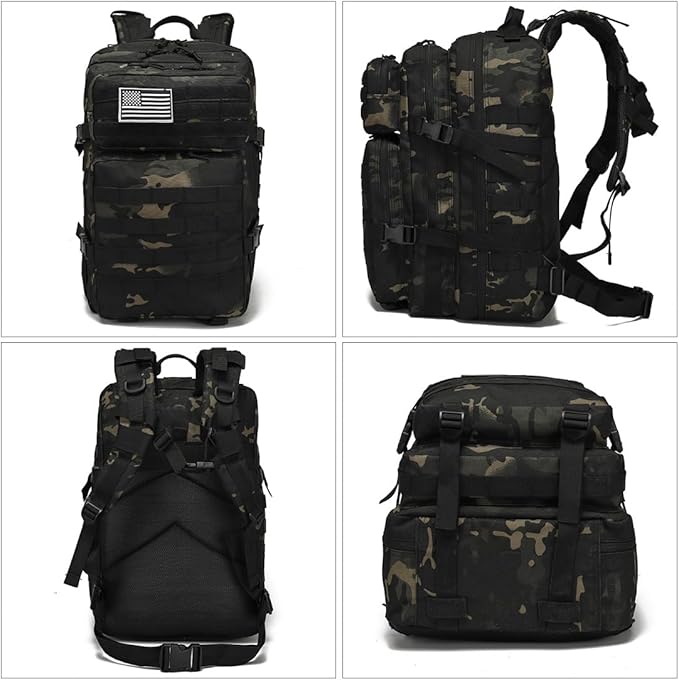 45L Military Tactical Backpacks Molle Army Assault Pack 3 Day Bug Out Bag Hiking Treeking Rucksack (Black CP)