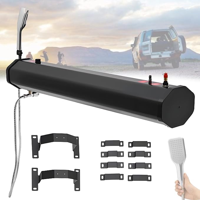 Portable Solar Shower with Electric Pump for Camping and Vehicle Use