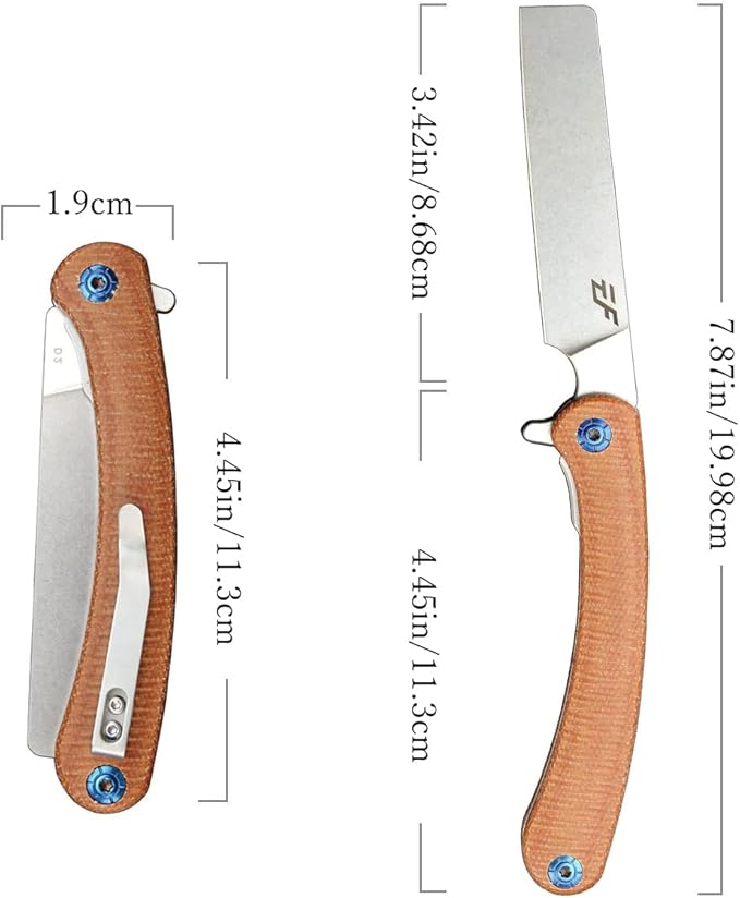 Eafengrow EF939 Folding Knife D2 Steel Blade Micarta Handle EDC Tool Pocket Knife Folder for Working Camping(Micarta Brown)
