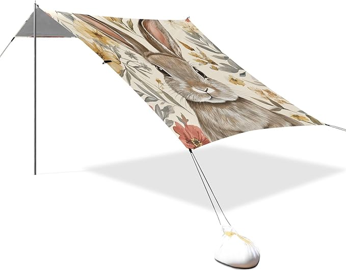 ALAZA Happy Easter Easter Bunny Floral Hand Painted Beach Tent Sun Shelter Portable Canopy Sunshade for Outdoor Camping Picnics Backyard Fun 10x9 ft