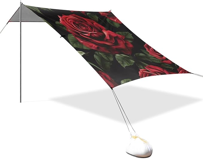 ALAZA Roses Green Leave Beach Tent Sun Shelter Portable Canopy Sunshade for Outdoor Camping Picnics Backyard Fun 10x9 ft