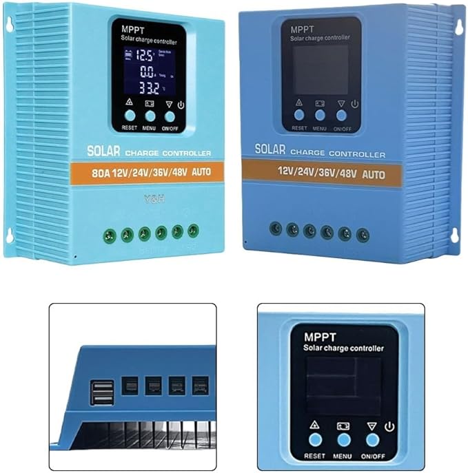 6080A MPPT Solar Charge Controller with Auto Detection for 12V 24V 36V 48V Battery Systems for RV Marine and Home Solar Applications (12V24V/36V/48V-80A)