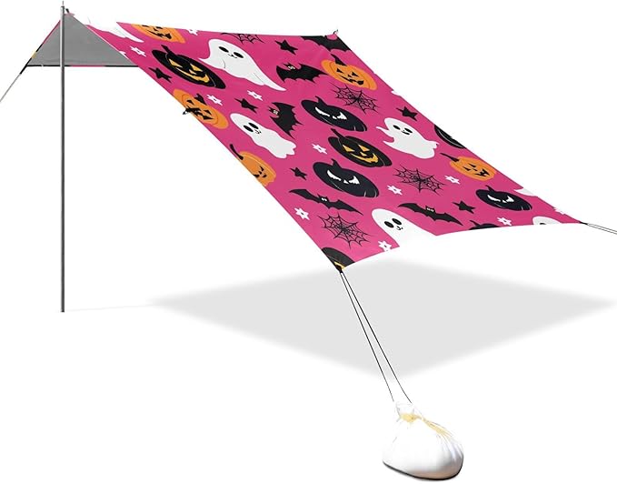 ALAZA Cute Ghost Pumpkin Pattern Beach Tent Sun Shelter Portable Canopy Sunshade for Outdoor Camping Picnics Backyard Fun 10x9 ft