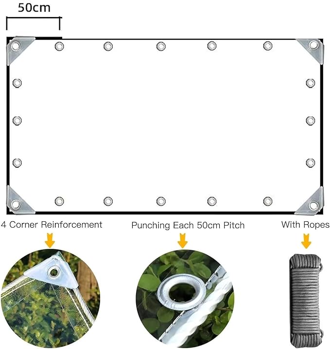 12 'x 16' Clear Vinyl Tarp Heavy Duty PVC Waterproofwith Grommets and Cable TieThick and Tear-Resistant Camping Patio Rain or Sun Shelter Cars Tarpaulin Home Garden Outdoor Use