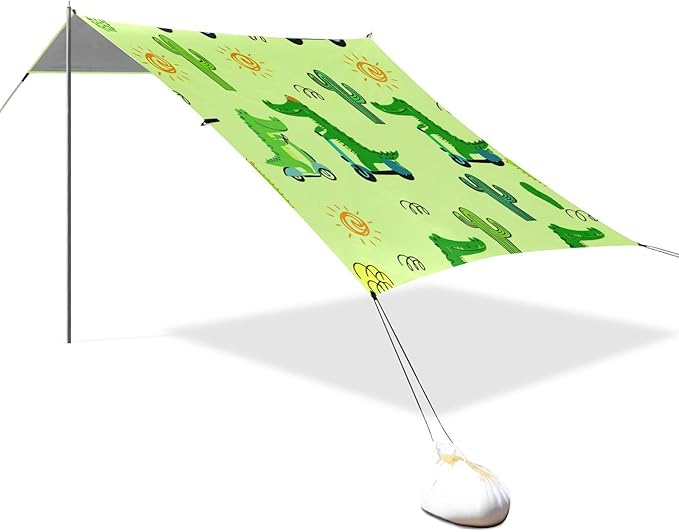 xigua Crocodiles Beach Tent Sun Shelter with Carrying Bag - Silver Coated Oxford Fabric Beach Canopy for Beach Camping Fishing - Includes Windproof Ropes Sandbags &amp Stakes