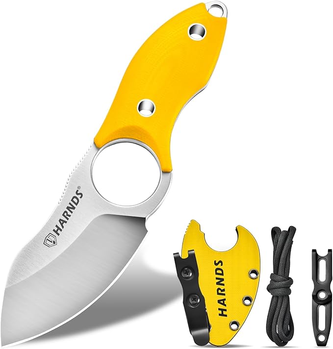 Harnds Small Fixed Blade Knife Full Tang Neck Camping Knife EDC with D2 Steel Blade and G10 Handle for Fishing and Skinning Eggplant