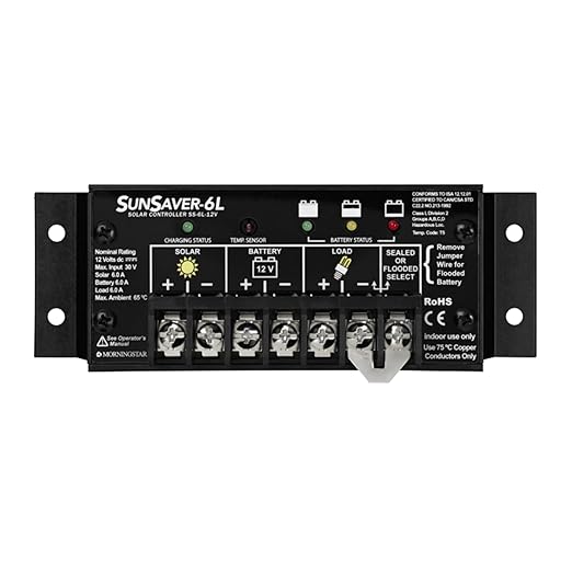 Morningstar SunSaver 6A PWM Solar Charge Controller (SS-6L-12V) - Solar Panel Regulator for 12V Batteries Four Stage Battery Charging LVD HazLoc Rated Low Noise 5 Year WTY - Designed in The USA