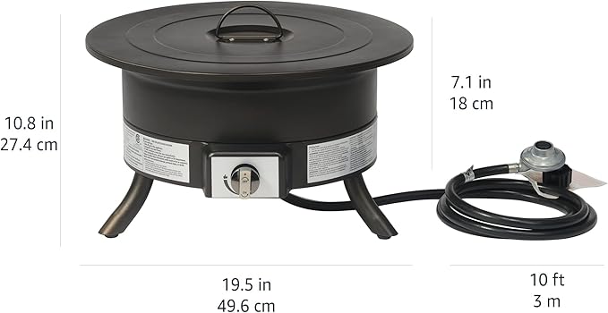 Amazon Basics Portable Propane Fire Pit 19 inch Round Gas for Patio 55000 BTU Carry Strap Heat Warmth and Ambience