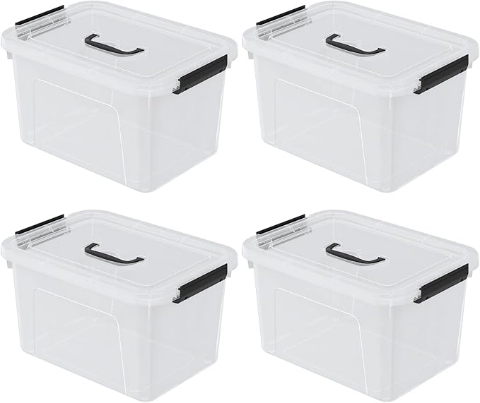 10.5 Quart Clear Plastic Storage Box/Container with Handle Plastic Storage Bin with Lid 4 Packs