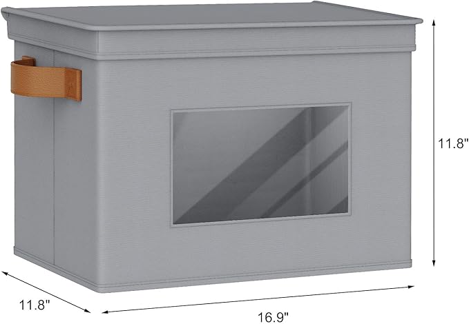 Univivi Storage Bins with Lids Collapsible Foldable Closet Storage Boxes for Clothes [3-Pack] Containers boxes with Handles Closet Storage for Home Office Bedroom (Grey17 x 12x 12)