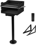 Stanbroil Charcoal Barbecue Grill for Outdoor Heavy Duty Steel Park BBQ Grill with Stainless Steel Cooking Grate and Above/In Ground Post for Camping and Backyard