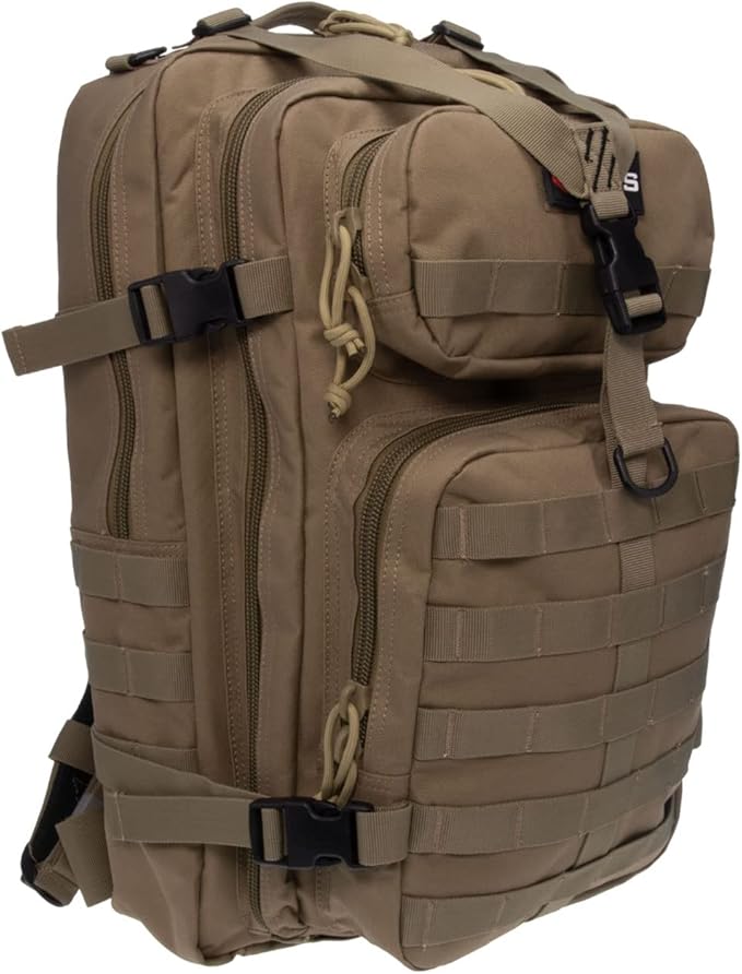 G OUTDOORS PRODUCTS Tactical Bugout Tan Durable Weatherproof Water-Resistant Computer Backpack with 2 Removable Pistol Cases Magazine Pouches &amp MOLLE Webbing for Shooting &amp Hunting