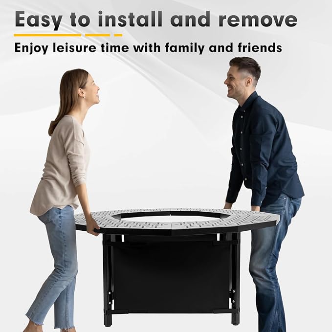 38 Inch Fire Pit Surround Tabletop for Solo Stove Bonfire up to 17.5 and Most Wood Burning Fire Pits 18.4 in Inner Coated Metal Outdoor Fire Pit Table with 360° Safety Barrier