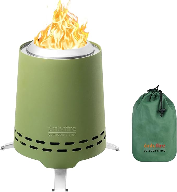 ONLYFIRE OUTDOOR LIVING 2 in 1 Portable Fire Pit with Pot Bracket &amp Carry Bag Camping Stove Smokeless Fireplace for Patio Backyard RV Tailgating Stainless Steel Green 9 #FP047