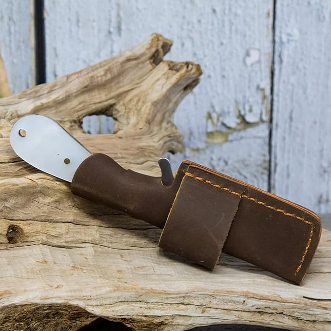 WHISKEY BENT HAT CO. Bullcutter 2 Fixed Blade Knife 440C Stainless Steel 3 Blade w/Leather Sheath (Pearl Snap)