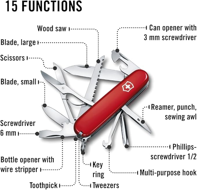 Victorinox Fieldmaster Swiss Army Knife 15 Function Swiss Made Pocket Knife with 2 Blades Scissors Philips Screwdriver and Bottle Opener - Red