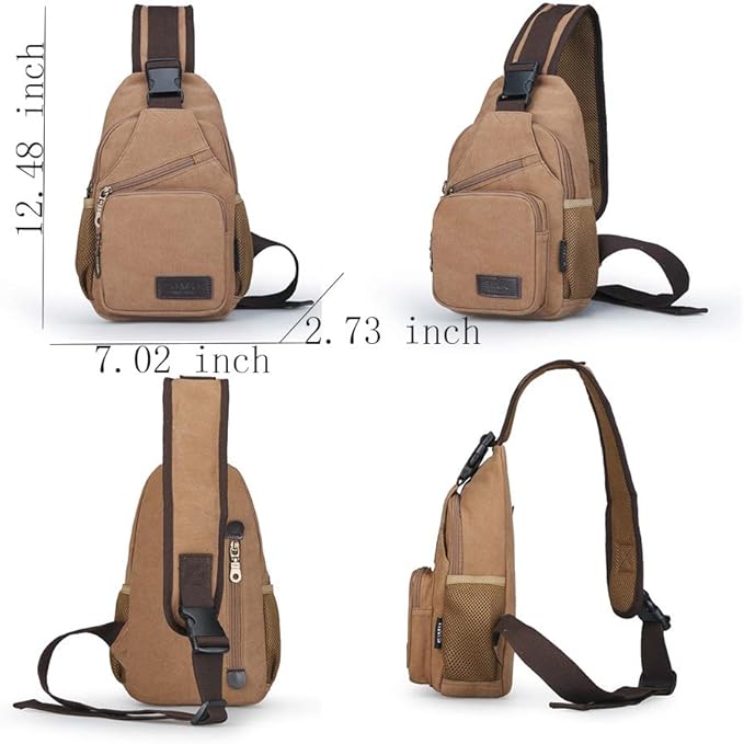 SIMU Sling Bag Pack Canvas Shoulder Sling Backpack Small Crossbody Chest Bag for ipad mini (black)