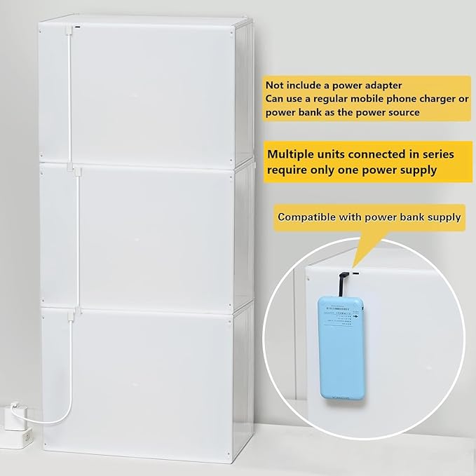 GUDEMAY Clear Acrylic Display Case with Light Dustproof Stackable Showcase for Collectibles Figures Shoes Toys &amp Jewelry - Plastic Storage Bins Support Voice Control Lighting