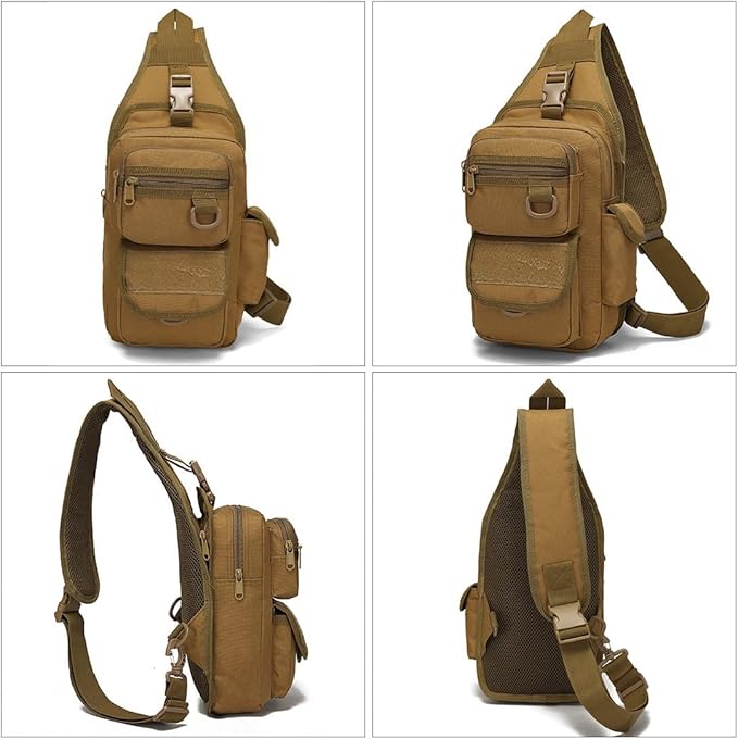 Tactical Backpack Waterproof Military Cross-body Molle Sling Shoulder Backpack Chest Bag for Outdoor Every Day Carry (Mud Color)