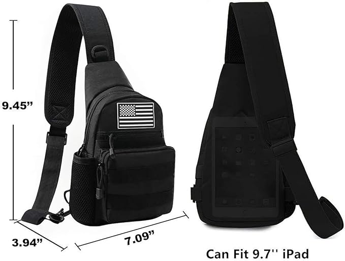 Tactical Sling Bag Outdoor MOLLE Everyday Carry Pack Chest Shoulder Backpack Side Mesh Pocket &amp Hook Loop Panel(Black)