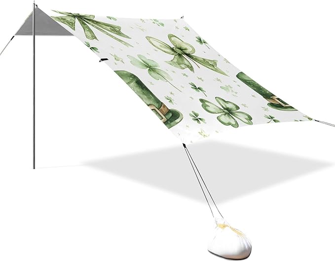 xigua St. Patrick's Day Beach Tent Sun Shelter with Carrying Bag - Silver Coated Oxford Fabric Beach Canopy for Beach Camping Fishing - Includes Windproof Ropes Sandbags &amp Stakes