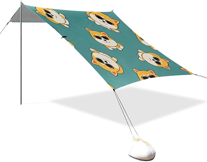 ALAZA Corgi with Sunglass Pattern Beach Tent Sun Shelter Portable Canopy Sunshade for Outdoor Camping Picnics Backyard Fun 10x9 ft
