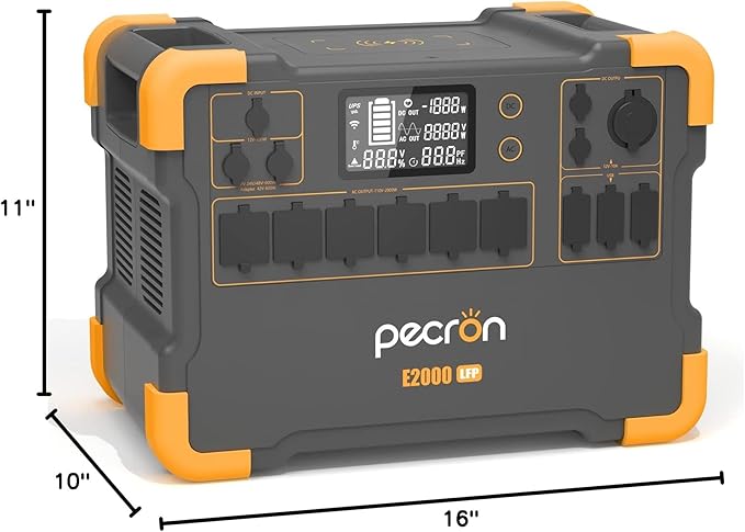 pecron Portable Power Station E2000LFP 1920Wh LiFePO4 Battery Backup 5X2000W AC Outlets Expandable to 8064Wh 1200W Max Solar Input Backup Power for Outdoors Camping Fishing Emergency