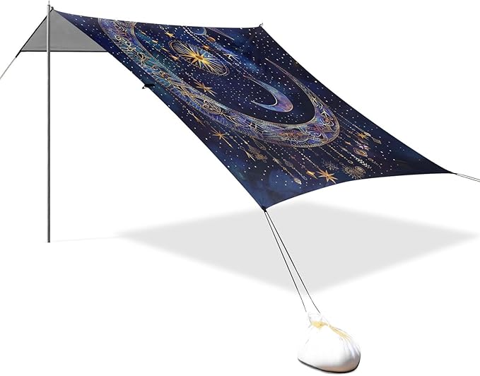 ALAZA Astrology Mystical Bohemian Moon Stars Boho Beach Tent Sun Shelter Portable Canopy Sunshade for Outdoor Camping Picnics Backyard Fun 10x9 ft