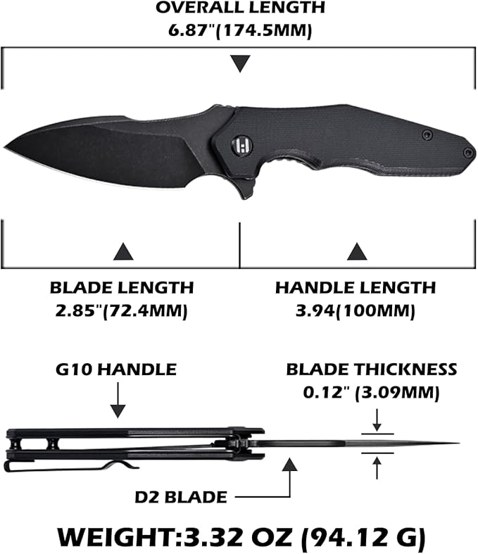Hightron Pocket Knife a ture ergonomic folding knife Liner Lock with 2.85 Smokywashed D2 Blade and Black G10 Handle