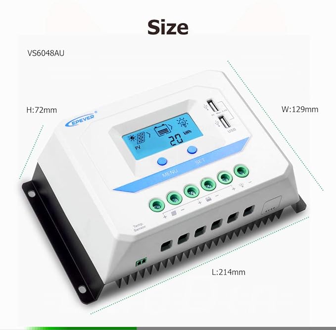 EPEVER Solar Charge Controller 60A 12V/24V/36V/48V Auto Work Solar Panel Solar Charge Controller PWM Regulator with LCD Display and USB 5V Output for Lead-Acid Gel Sealed Flooded Battery