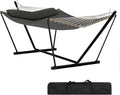 2 Person Double Hammock with Adjustable Steel Stand &amp Pillow Heavy Duty Portable Outdoor Hammock Set MAX 450 LBS Weight Capacity for Patio Garden Beach Backyard