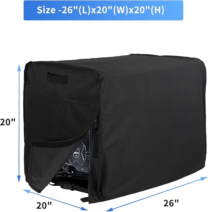 Generator Cover Waterproof 26 x 20 x 20 inch Heavy Duty Thicken 600D Polyester Universal Generator Cover for Portable Generators 3800-6500 Watt Black