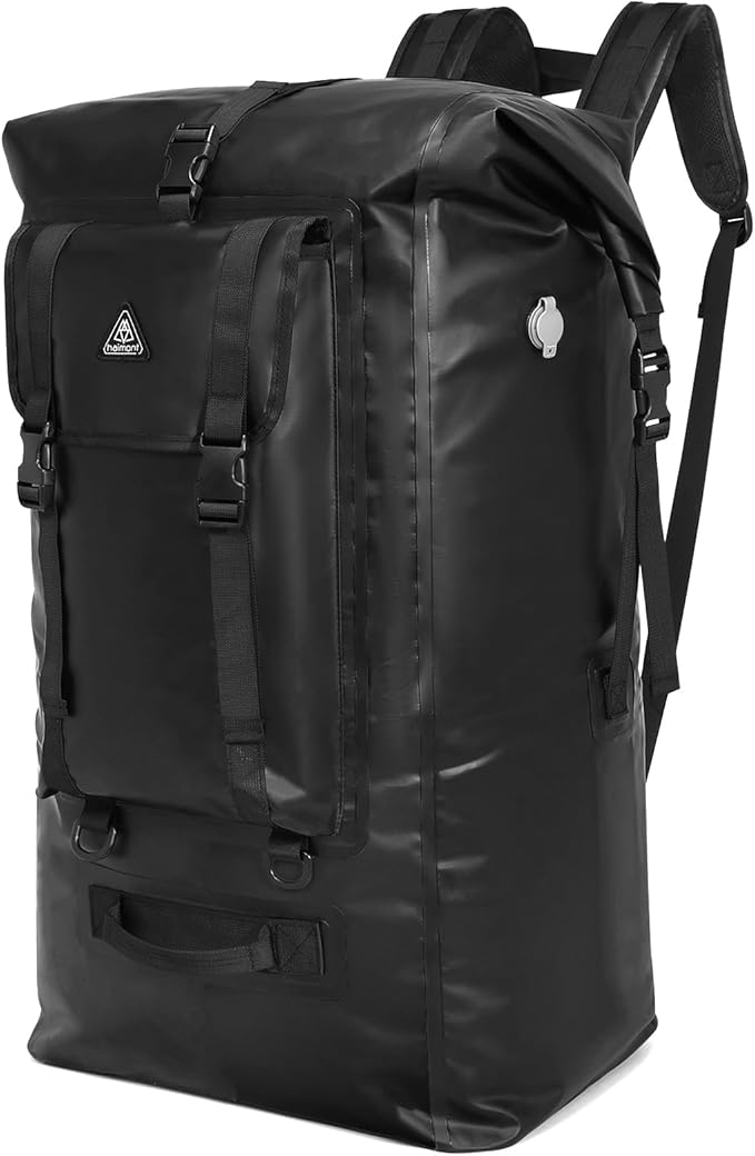 Haimont Large Waterproof Dry Backpack IPX7 Roll-top Dry Marine Dry Bag for Men Kayaking Rafting 100L Black