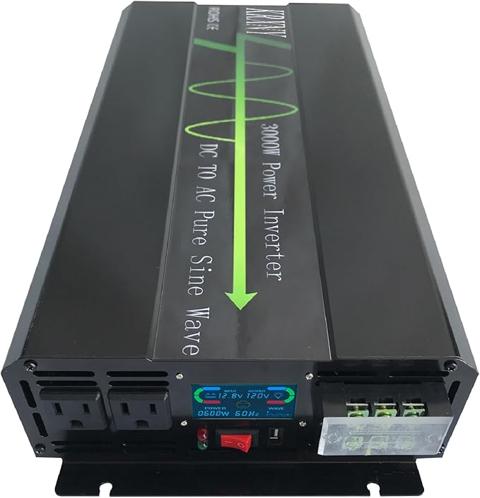 3000W Pure Sine Wave Power Inverter 12V DC to 120V AC Converter 60HZ for Car/Home Solar System with USB Port LCD Display