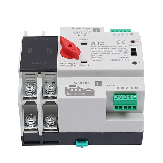 Xuthusman Dual Power Auto Transfer Switch Generator Changeover Switch Automatic Light Equipment Switch PC Level 100A 2P