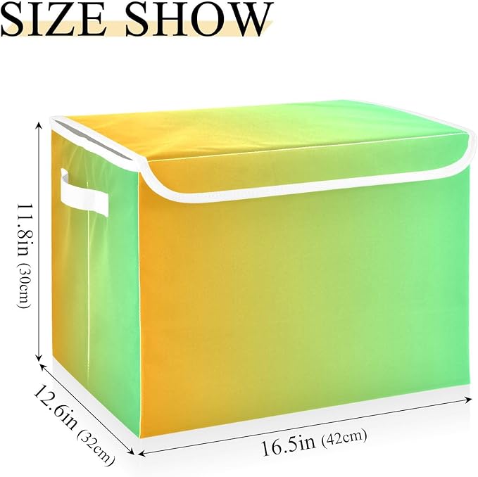 Yellow Green Gradient Storage Box with Lid Foldable Book Storage Container with Lid for School Supply Office Basket