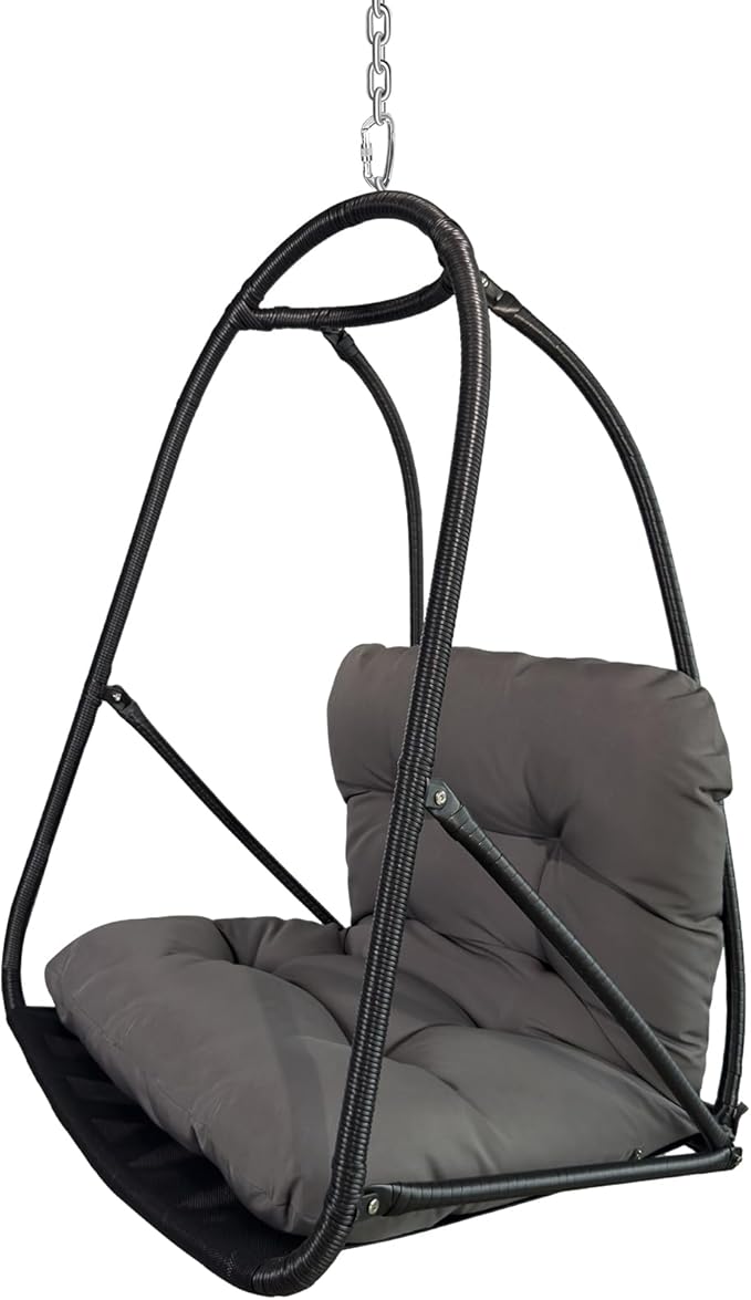 Without Stand Swing Egg Chair Indoor Outdoor Wicker Rattan Patio Basket Hanging Chair with C Type Bracket with Cushion and PillowPatio Wicker Folding Hanging Chair(Special Construction Cup Holder