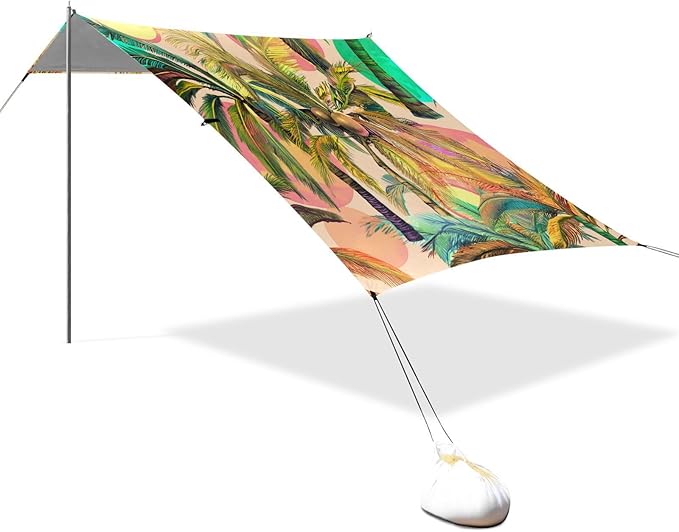 Beach Canopy with Windproof Ropes &amp Sandbags Beach Tent Sun Shade Sun Shelter for Camping Trips Fishing Backyard Fun or Picnics Palm Tree