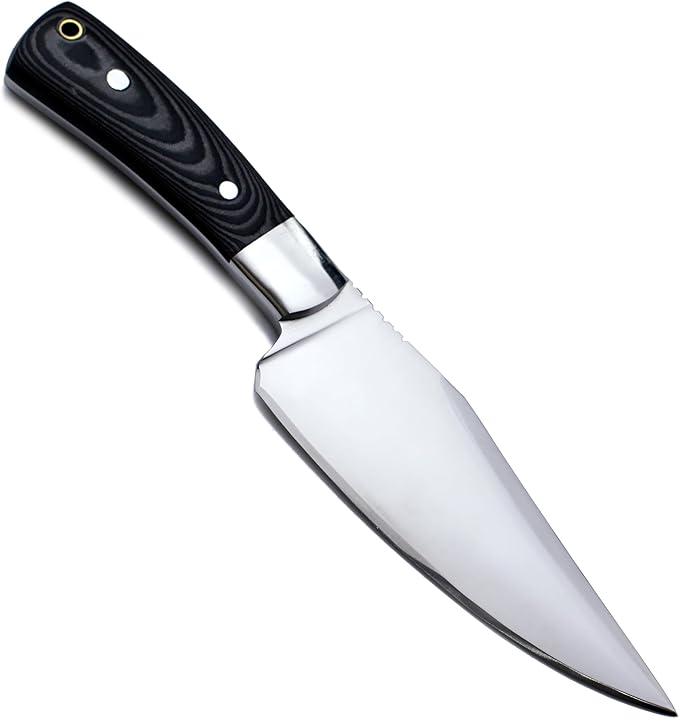 GCS Custom Handmade Black And White Micarta Handle D2 Tool Steel Knife &amp Buffalo Hide Sheath GCS 193