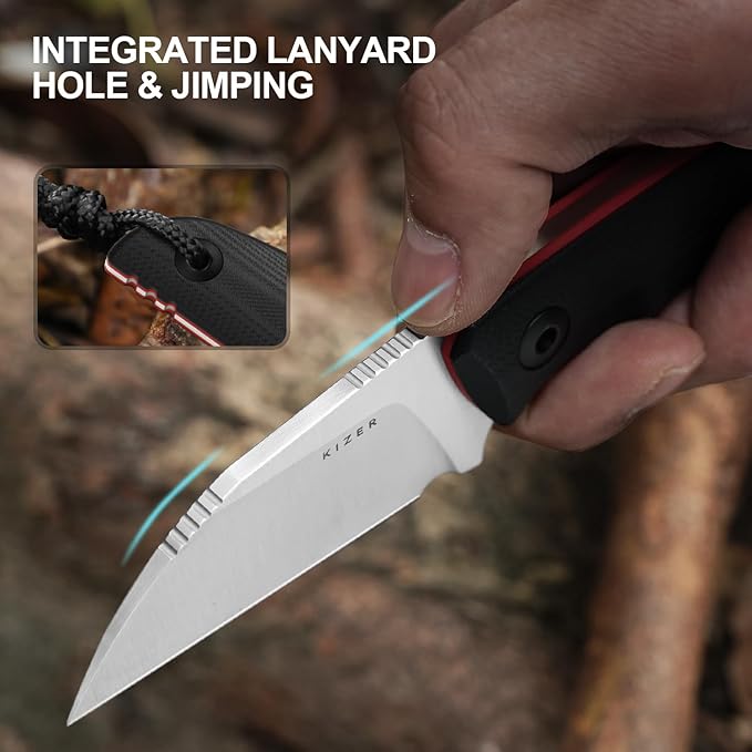 Kizer Snick Fixed Blade Knife with Sheath 2.68 AEB-L Steel Sheepfoot Camping Knife with Black G10 Handle EDC Knives for Hiking 1085A1