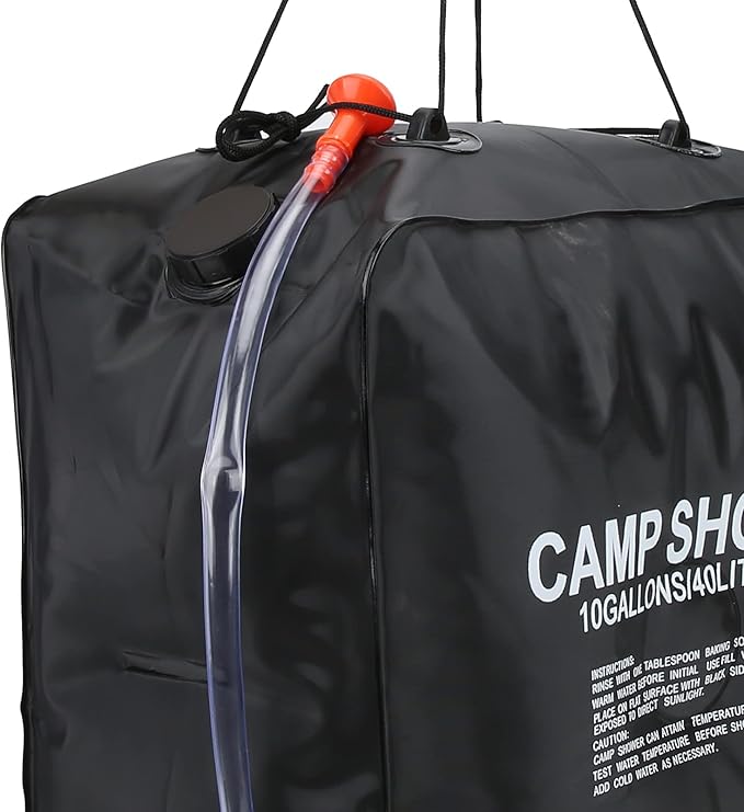 40L Solar Shower Bag Portable Water Bag with Solar Heated System Energy Efficient Outdoor Camping Shower for Hiking Beach and Travel Includes Shower Pipe and Rope