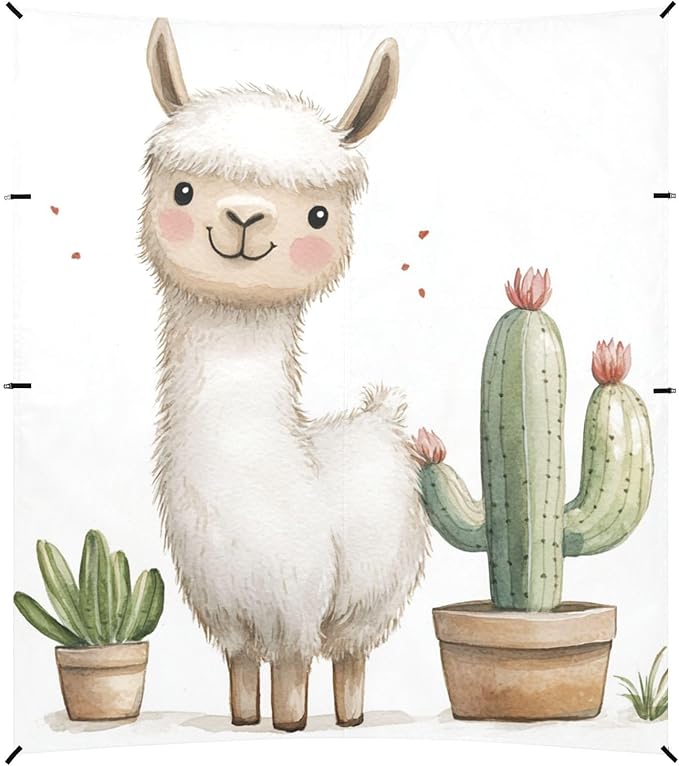 ALAZA Cute_Llamas with Cactus on White Beach Tent Sun Shelter Portable Canopy Sunshade for Outdoor Camping Picnics Backyard Fun 10x9 ft